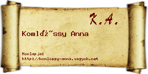 Komlóssy Anna névjegykártya